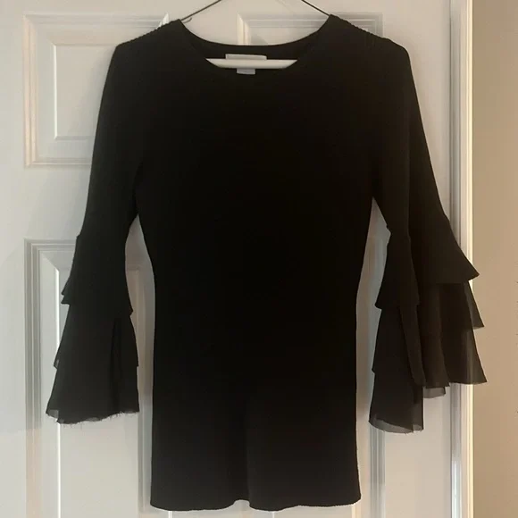Black Ruffle & Ribbed Top - Picture 2 of 3